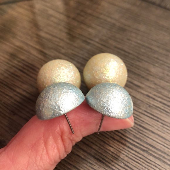 Vintage Light Blue Splatter & Glitter Bead / Ball Drop Earrings - Picture 10 of 13